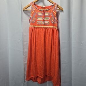 Crazy 8 Girls XL (14) Sleeveless Sundress Orange Tribal Hi Low Knee Length‎